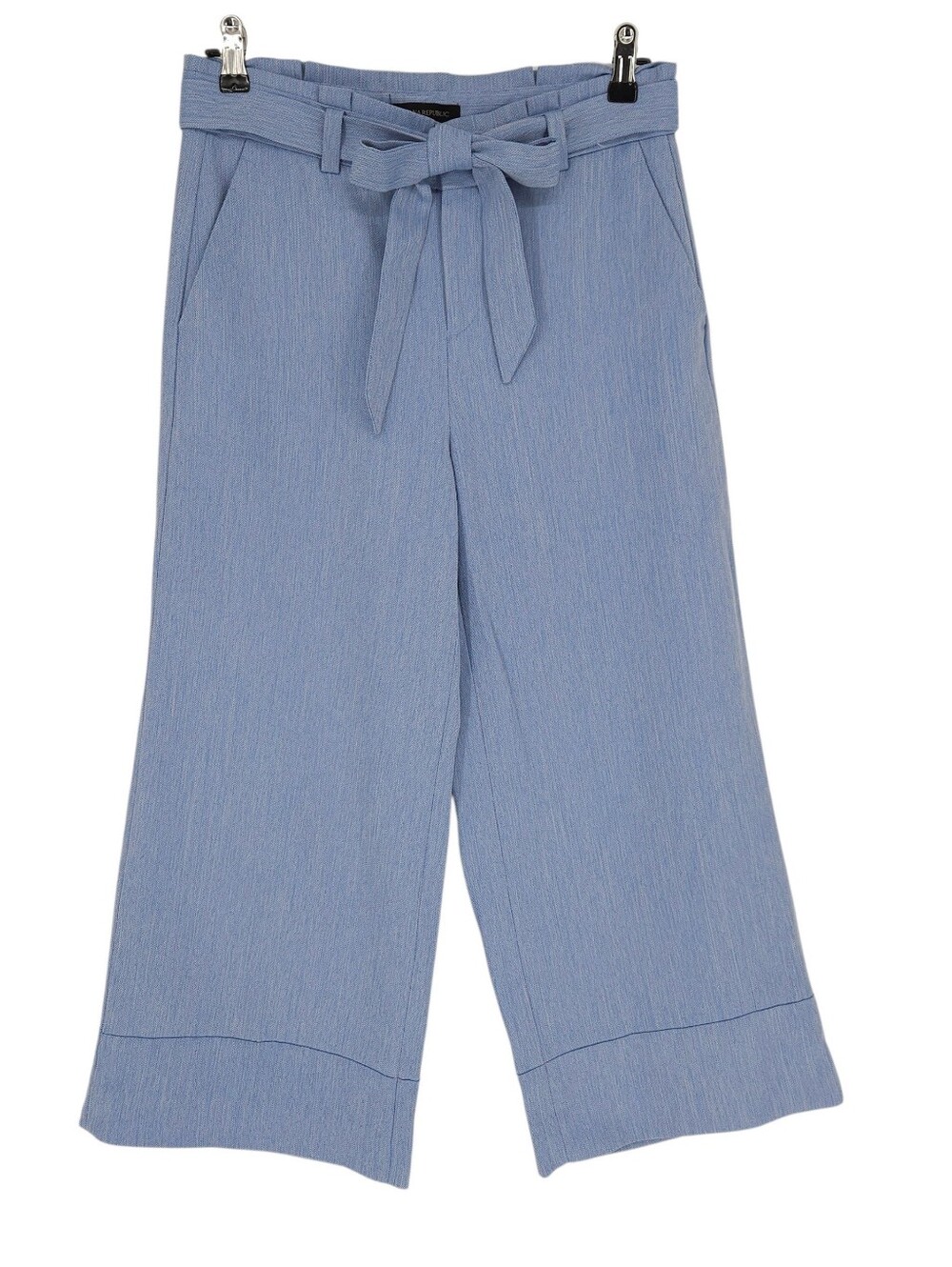 Banana Republic Blake Wide Leg Cropped Dress Pants Blue High Rise Tie Belt 2 - Picture 1 of 5